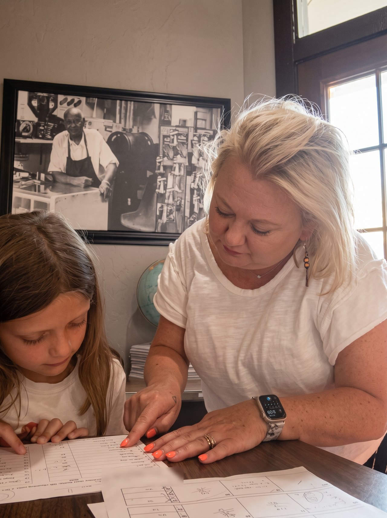 Lana Millard going over a spelling worksheet with a student at Hatch Coworking